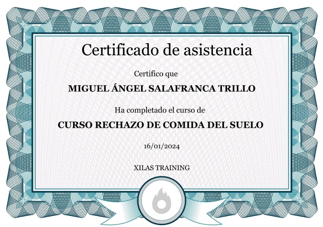 Imagen del diploma de rechazo de comida del suelo.