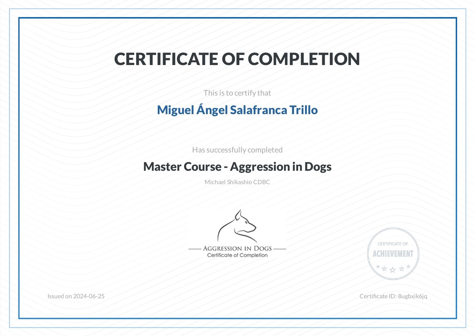 Certificate-Master Course Aggression in Dogs