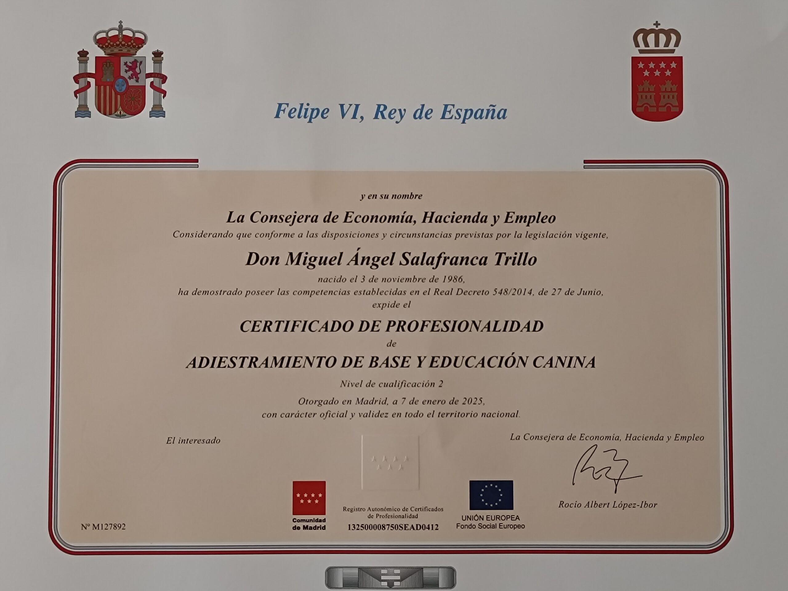 Certificado de Profesionalidad de Adiestramiento de base y Educación canina.