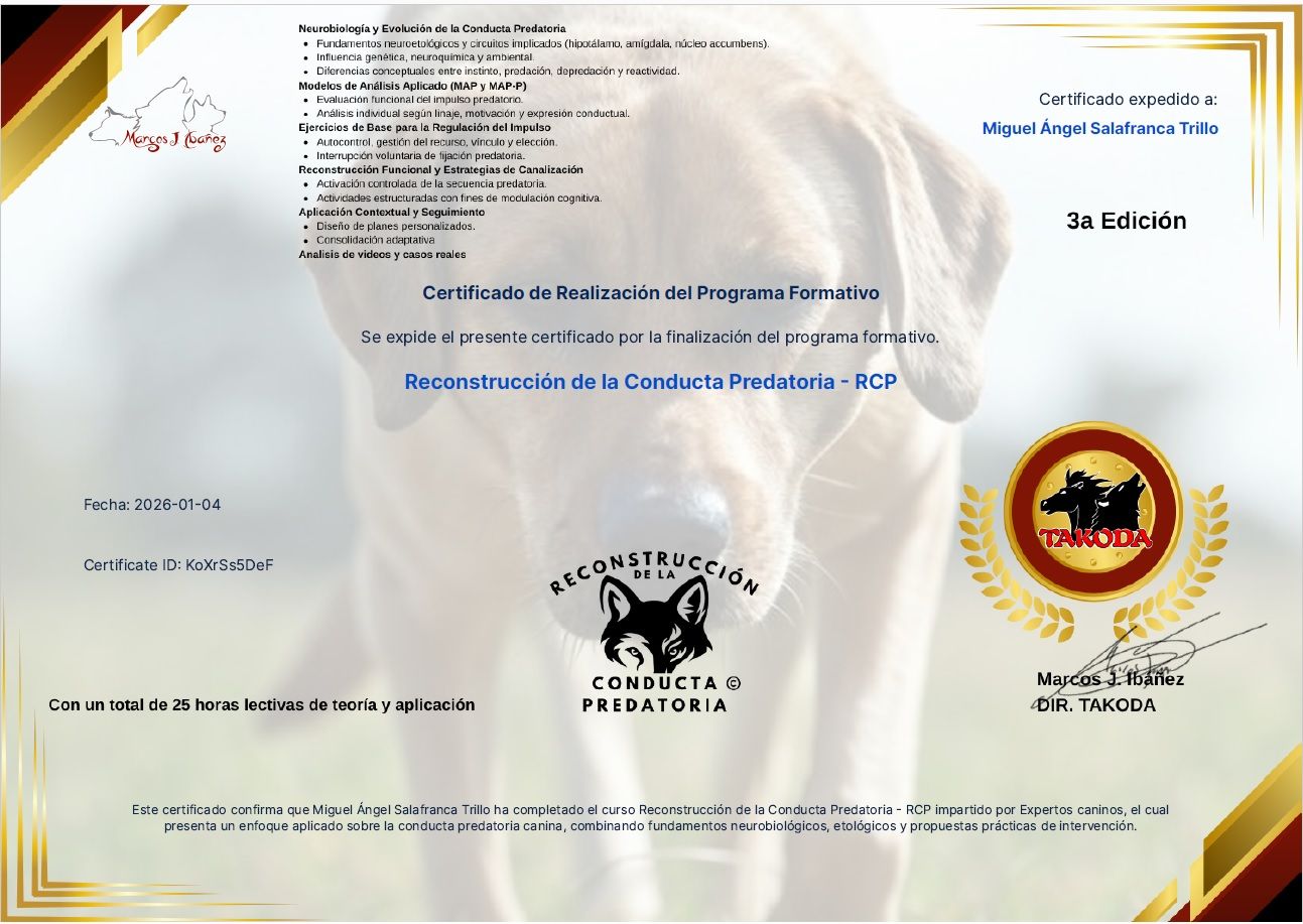 Certificado Reconstrucción de la Conducta Predatoria